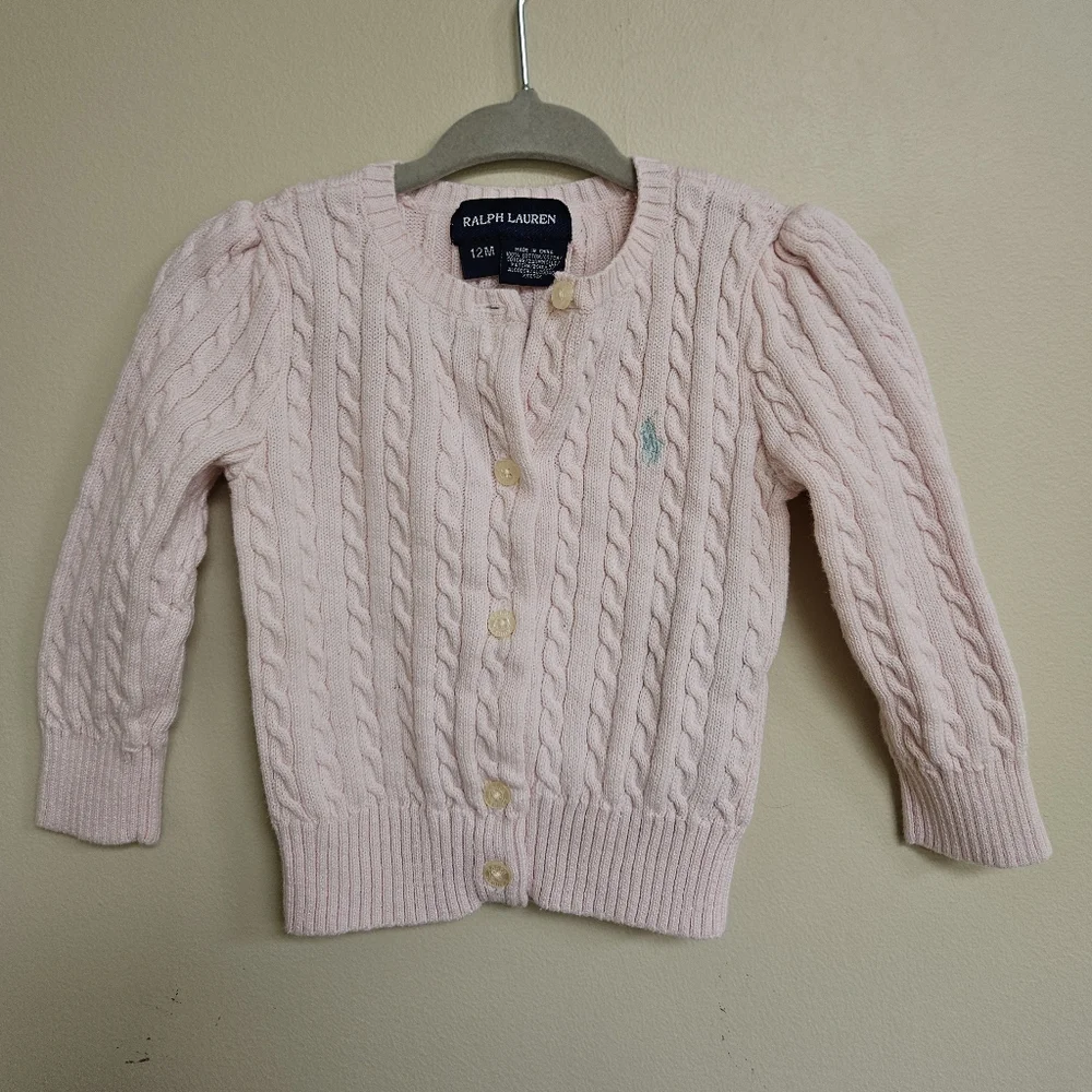 Ralph Lauren Baby Girl Mini Cable-Knit Hint of Pink Cardigan 12M
